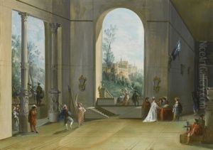 Palace Interior With Figures by Giuseppe Bernardino Bison