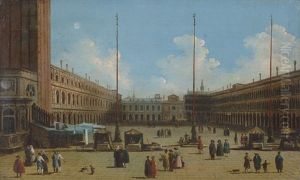 Ein Paar Venezianische Veduten: Die Piazza San Marco / Blick Von Der Piazzetta Auf Den Canale Grande Und Santa Maria Della Salute by Giuseppe Bernardino Bison