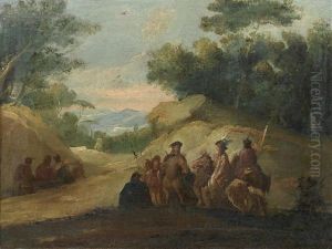Travellers On A Country Path; And Soldiers In A Mountainous Landscape (2 Works) by Giuseppe Bernardino Bison