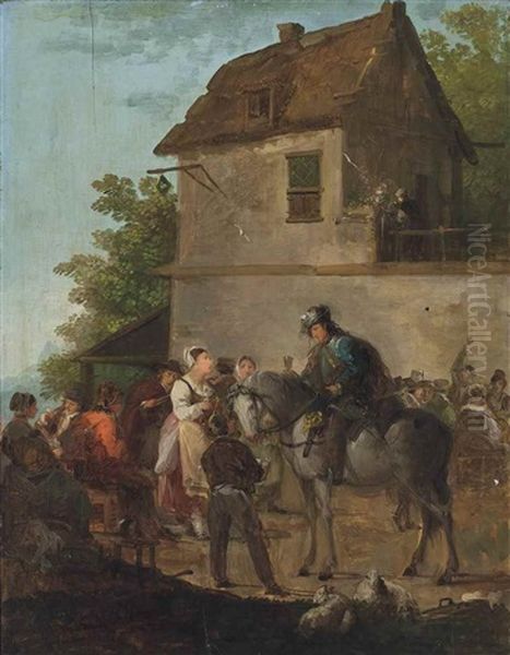 A Rider And Other Figures Merry Making Outside An Inn - view 1