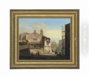 A View Of A Venetian Street, With Figures Entering A Building, A Canal And Bridge Beyond A View Of A Venetian Street, With Figures Entering A Building, A Canal And Bridge Beyond