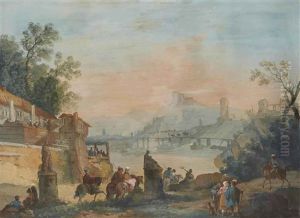 Paysage Avec Statues Antiques Et Cavaliers Au Premier Plan