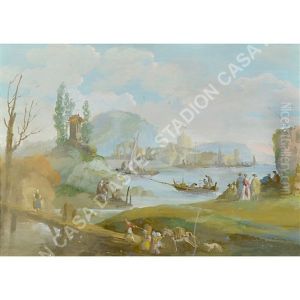 A) Paesaggio Con Figure B) Paesaggio Costiero Con Figure by Giuseppe Bernardino Bison