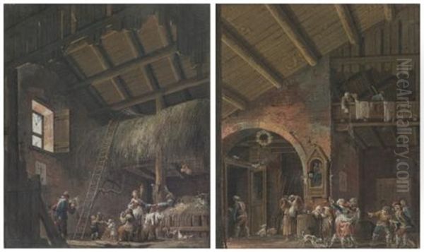 Barn Interiors With Figures (pair) - view 1