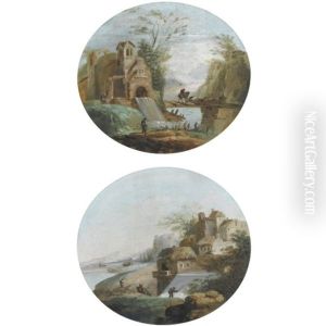 Paesaggi Fluviali Con Contadini E Paesi (pair)