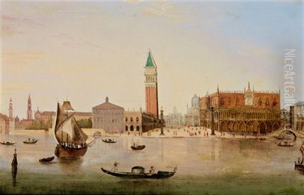 Blick Uber Das Markusbecken Auf Die Piazzetta Mit Dem Dogenpalast Und Der Biblioteca In Venedig; Vista Della Piazetta Con Il Palazzo Ducale E La Biblioteca - view 1