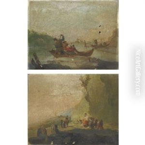 Paesaggio Con Barcaioli (+ Paesaggio Con Viandanti; Pair) by Giuseppe Bernardino Bison