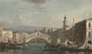 The Grand Canal, Venice, Looking Towards The Rialto Bridge by Giuseppe Bernardino Bison