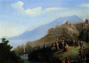 Paesaggio Fluviale Con Festa Estiva by Giuseppe Bernardino Bison