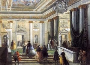 Signore Al Bagno In Una Villa Sul Lago (+ Il Foyer Della Fenice; 2 Works) by Giuseppe Bernardino Bison