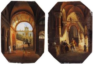 Atrio Di Palazzo Con Figure by Giuseppe Bernardino Bison