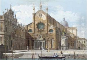 The Church Of Ss. Giovanni E Paolo, Venice, With The Scuola Di San Marco To The Left by Giuseppe Bernardino Bison