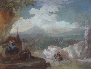 St. Francis In The Mountains, Comforted By A Music Making Angel by Giuseppe Bernardino Bison