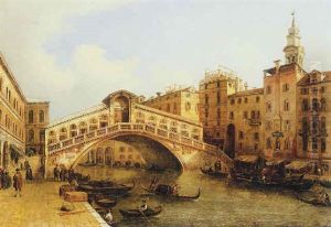 A View Of The Rialto Bridge, Venice, Looking North-east From The Riva Del Vino, With The Campanile Of Santa Maria Formosa Beyond by Giuseppe Bernardino Bison