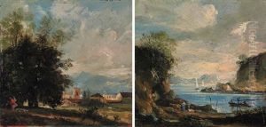 A Wooded Landscape With A Town In The Distance by Giuseppe Bernardino Bison