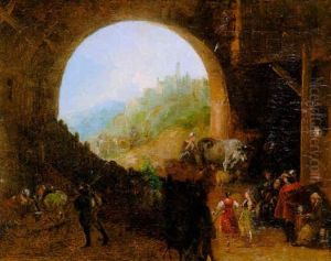 Paysans Et Leur Troupeau Se Reposant Sous Une Arcade by Giuseppe Bernardino Bison