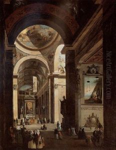 A Capriccio View Of The Interior Of The Church Of Santa Maria Della Passione, Milan, With Many Figures