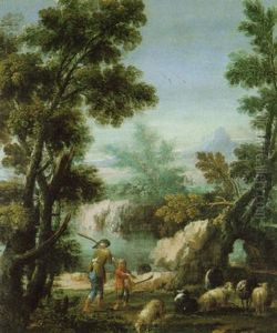 Paesaggio Fluviale Con Figure by Giuseppe Bernardino Bison