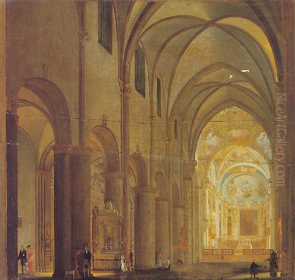 Interno Di Cattedrale Con Figure - view 1