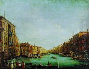 A Regatta On The Grand Canal, Venice And The Bacino, Venice, With The Return Of The Bucintoro by Giuseppe Bernardino Bison