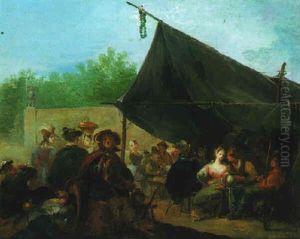 A Party Of Merrymakers Drinking Under An Awning by Giuseppe Bernardino Bison