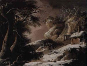A Winter Landscape With A Small Cottage