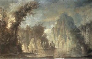 Paesaggio Lacustre Con Alte Montagne Ed Alberi by Giuseppe Bernardino Bison