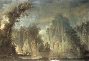 Bewaldete Fluslandschaft Mit Hohen Bergen by Giuseppe Bernardino Bison