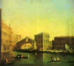 Venice, A View Of The Rialto Bridge....... by Giuseppe Bernardino Bison