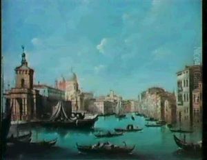 Venice: The Entrance To The Grand Canal With The Dogana     And The Church Of Santa Maria Della Salute;& Rialto Bridge by Giuseppe Bernardino Bison