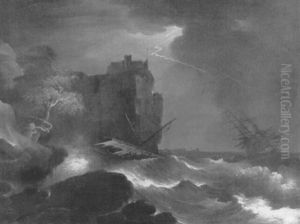 Shipping In A Storm Near A Castle On A Cliff