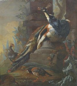 Peacocks In An Ornate Garden by Abraham Bisschop Dordrecht