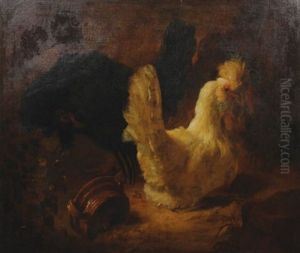 Poultry In A Landscape With An Earthenware Container In The Foreground by Abraham Bisschop Dordrecht