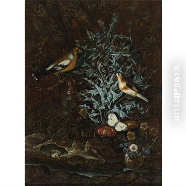 Still Life Of A Chicken, A Turkey, A Pheasant And A Goat In An Extensive Classical Landscape - view 1