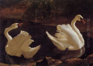 Two Swans On A Lake by Abraham Bisschop Dordrecht