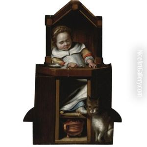 A Boy Asleep In His High Chair by Cornelis Bisschop