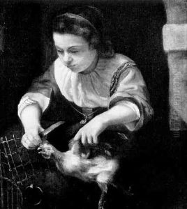 Madchen Mit Huhn Und Korb by Cornelis Bisschop