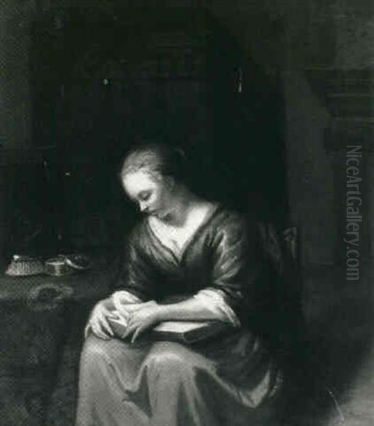 A Young Girl Reading In An Interior - view 1