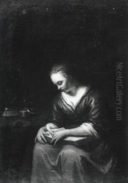 Lesende Junge Frau Am Tisch - view 1