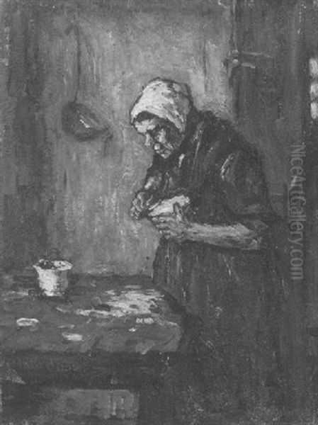 An Old Woman Peeling Potatoes - view 1
