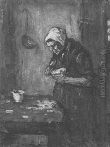 An Old Woman Peeling Potatoes by Suze Bisschop-Robertson