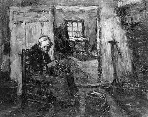 A Peasant Woman Peeling Potatoes In An Interior by Suze Bisschop-Robertson