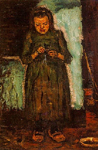 A Girl Knitting - view 1