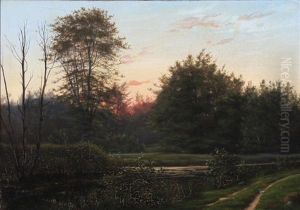 A Forest Lake At Sunrise by Rudolf Bissen