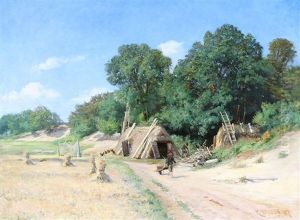 Harvest Landscape With People Collecting Firewood by Rudolf Bissen