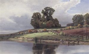 Sommerliche Weidelandschaft Mit Spiegelndem Gewasser by Rudolf Bissen