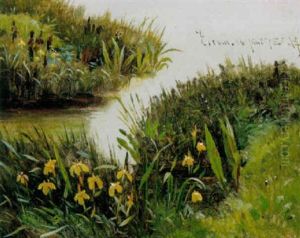 Graesser Og Blomster Ved Bredden Af Esrum So by Rudolf Bissen