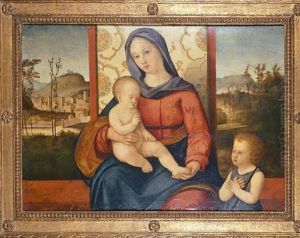 The Madonna And Child With The Infant Saint John The Baptist Seated Before A Landscape by Pier Francesco Bissolo