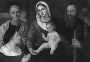 The Holy Family Accompanied By St, Paul And A Donor by Pier Francesco Bissolo