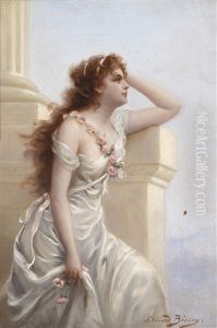Eine Junge Frau Mit Rosen Bekranzte Schonheit by Edouard Bisson